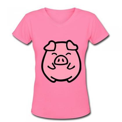 Cute Pig Popular Popular Cool Women Clothes V Neck..