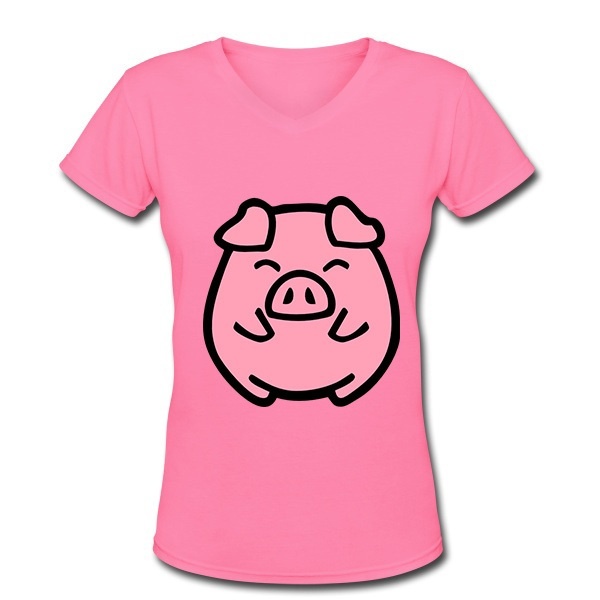 Cute Pig Popular Popular Cool Women Clothes V Neck T-shirt