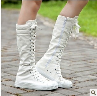 Tall Boots High Canvas Shoes Black And White Rainier 801